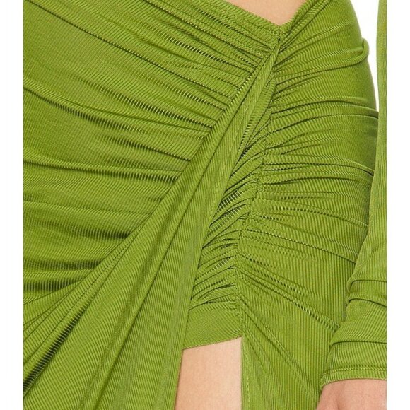 New Atlein Draped Asymmetric Skirt in Lime green maxi split hem ruched fishtail - Picture 4 of 10